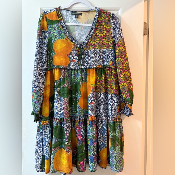 Shannon Passero Lemon Print Boho Patchwork Tiered Dress – Size M - Picture 14 of 15